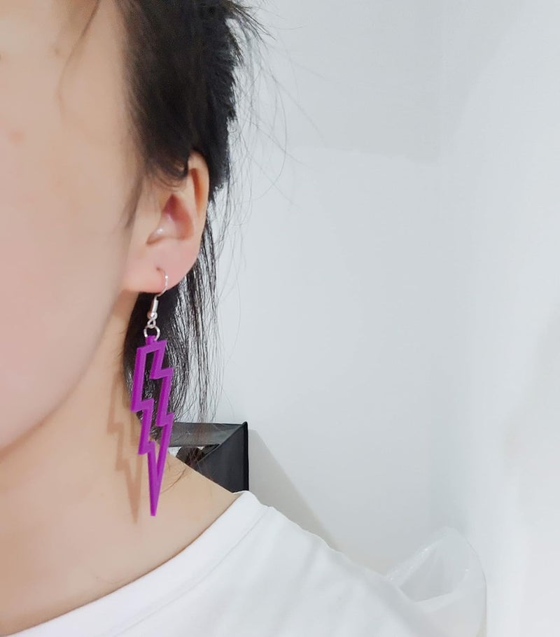 Modpide 80s Neon Earrings Hollow Lightning Bolt Halloween Punk Retro Earrings for Women 80's Party Accessories - Image 2